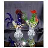 Beautiful Colorful Glass Chicken & Rooster 9"