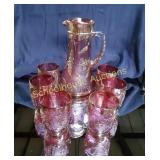 10" Beautiful Pitcher with 6 Glasses in Gold &