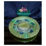 Vintage Green Ashtray and Green Floral Ceramic