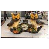 Lanshire double owl clock approx 28" wide x 15"