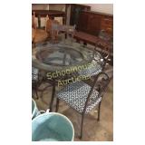 Glass top, metal and stone table with 4 matching