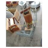 Vintage METAL basket & rustic bird feeders