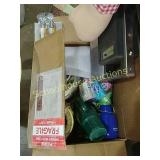 Box of assorted light, travel mug etc..