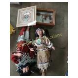 2 Large Indian dolls, shadow box & more