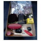 Flat of Wallets,  ear muffs, bulb, cookie cutters