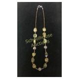 Large natural olive green stones on silver beaded