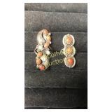 2 coral & silver large rings unmarked
