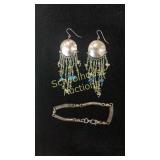 Peru coin earrings & unmarked silver bracelet