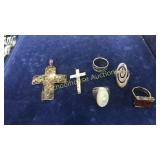 6 pc sterling lot. Large cross unmarked, smal