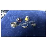 5 pc sterling ring lot. Purple stone marked with