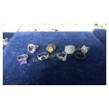 8 pc sterling ring lot. 7 marked 925, one on far