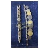 2 coin bracelets Italy & France.  Both Unmarked