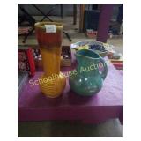 Pair of vintage pottery. 1 orange vase and 1