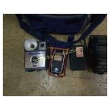 Rambler camera, vivtar flash, agfa flash gun, and