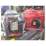 Propane heater. Uses the small propane tanks New