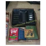 Flat of old tobacco tins and pipe stand