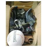 Miscl box of boots, shoes & basketball