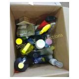 Box of assorted cleaning supplies