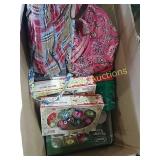 Box of mostly assorted ornaments & hand bags