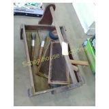 Vintage wood tray with contents