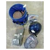 Group of miscl * blue bucket organizer, helmet,