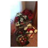 Pile of Christmas. Poinsettias teddy's wreaths,