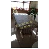 Kitchen table, wood and white tile, 6 matching