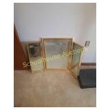 Tri-fold brass frame mirror