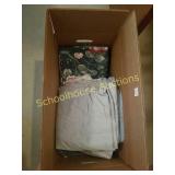 Box of linens. Sheets and fabric