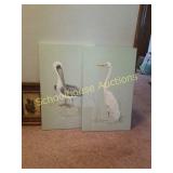 Pair of painting. Crane and pelican