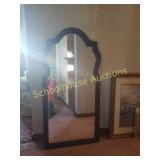 Wood framed mirror with detail. Measure about