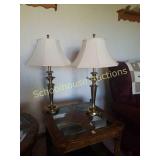 Pair of brass lamps