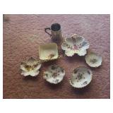 Group of pretty painted dishes and pewter stein