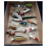 Flat of Wooded Vintage Fishing Lures some marked