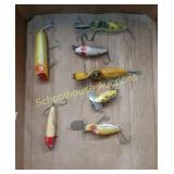 Flat of Vintage Wooden Lures x7 some marked