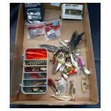 Flat of Vintage Fishing items. Weights, Spinners,