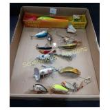 Flat of Vintage Lures & Spinners some marked & 1