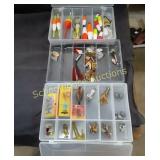 3 Cases of Tackle, bobers,  lures , spinners and