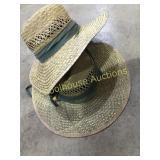 Wicker like hats two with green stripe