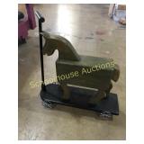Cute wood pull horse toy 18" long