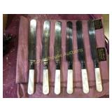 6 Universal brand sterling knives with mother of