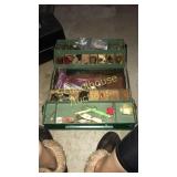 Little green metal tackle box w/goodies