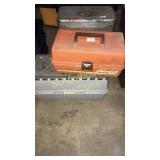 Two empty plastic tackle boxes small orange
