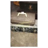 Small plastic and medium metal tackle boxes of