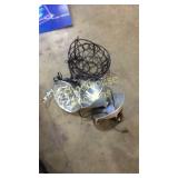 Three grow/heat lamps and two hanging baskets