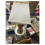 2 bar stools lamp and magazine holder