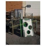 6 chairs and cornhole game