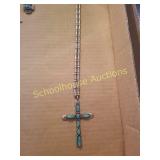 Silver and turquoise cross necklace. Unmarked