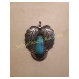 Silver and turquoise pendant. Signed JP