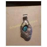 Silver and turquoise pendant. Unmarked